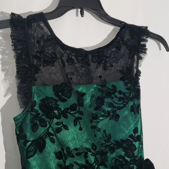 Girl' Elegant Green and Black Holiday Party Dress Size 10 Tulle Petticoat - Picture 3 of 16